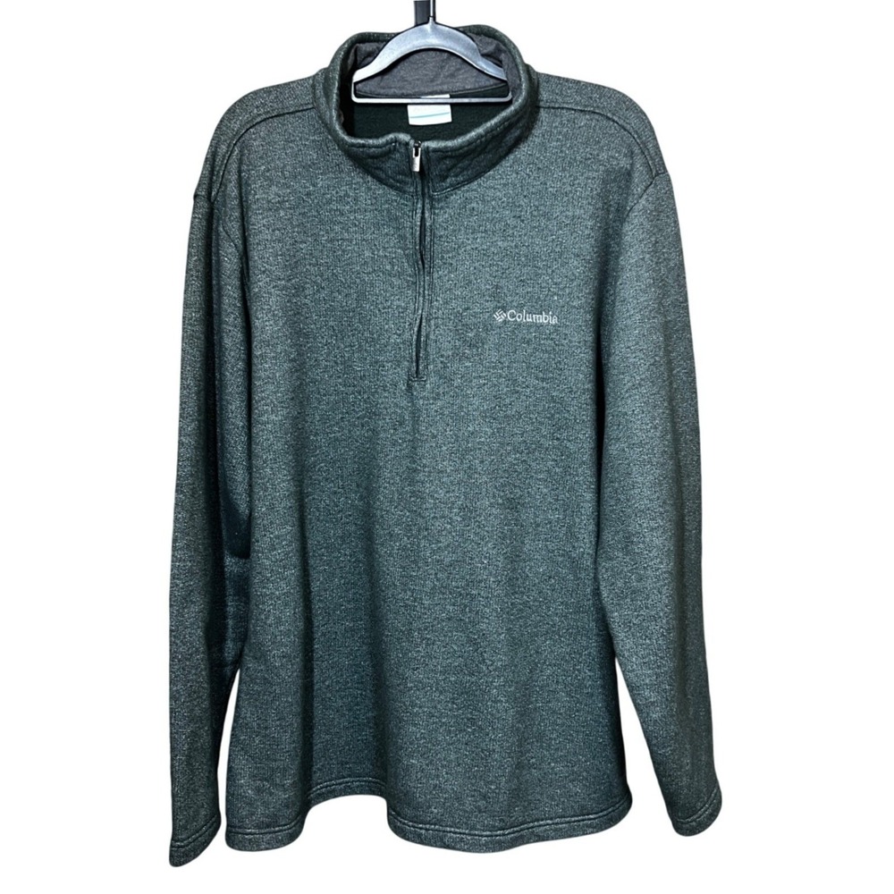 Columbia Green Heathered Quarter Zip Fleece Pullover Mens XL